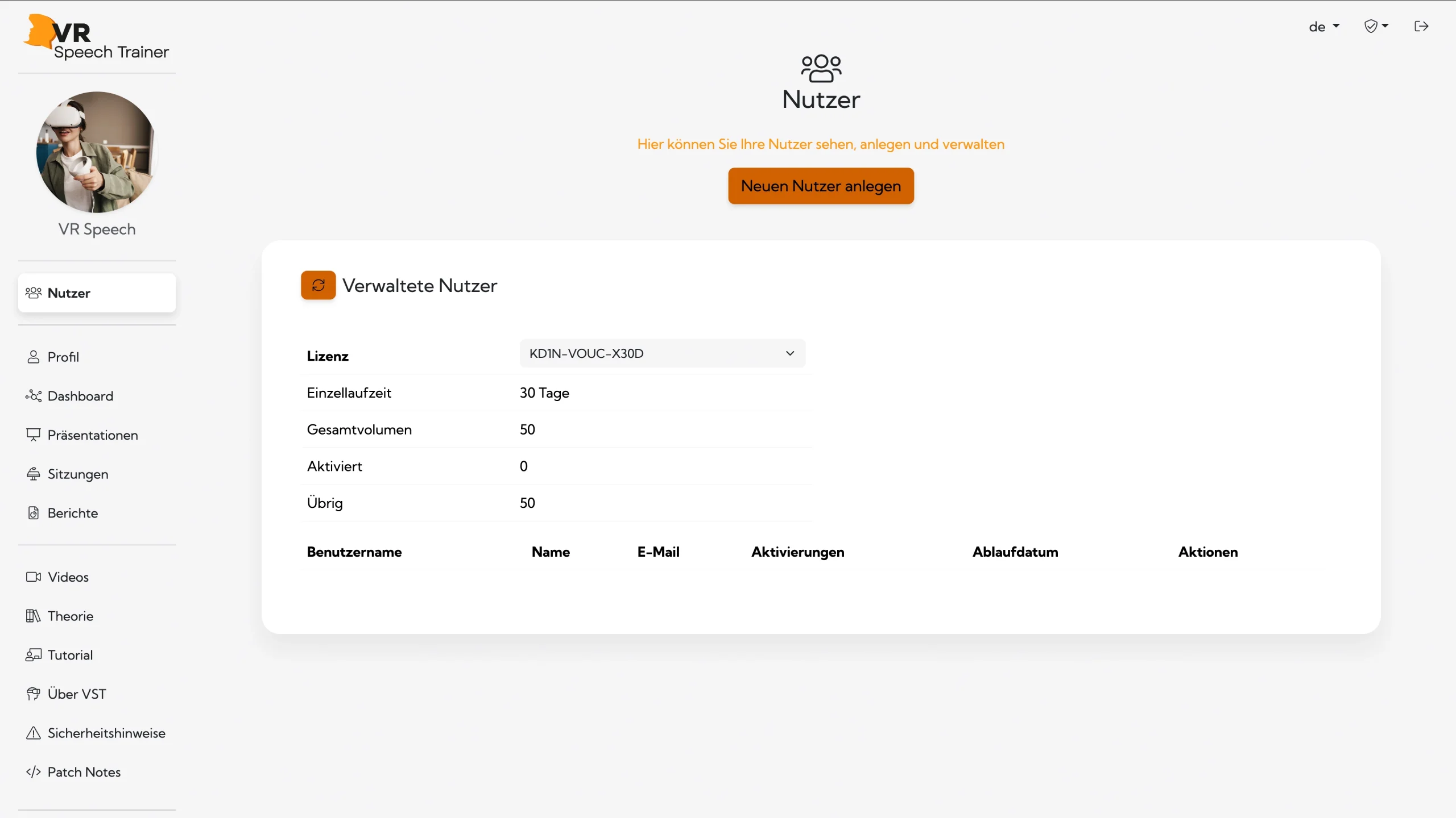 VR Speech Trainer Enterprise Nutzer 1 DE