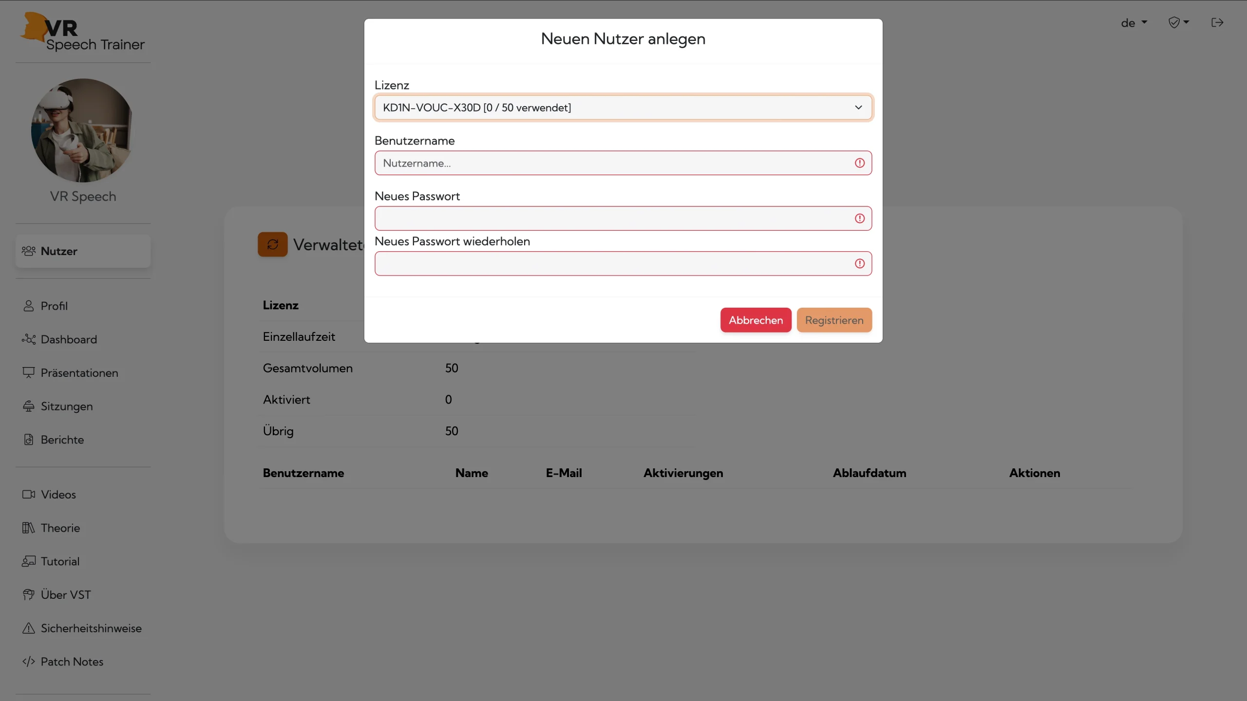 VR Speech Trainer Enterprise Nutzer 2 DE